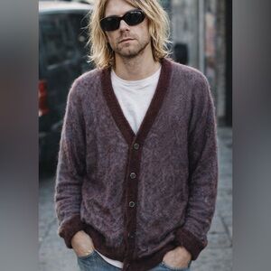 Zara Sweater V Neck Fuzzy Cardigan Brown & Blue Soft Very Light Fabric Men M